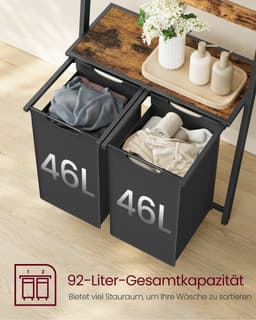 Golaro Wasmand - Wassorteerder - Wasmand met deksel - Wassorteerder 2 vakken - Wasmand met rek - Met 3 planken — thumbnail 5