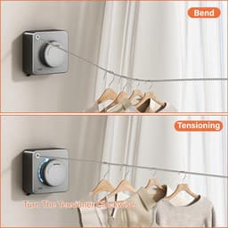 Waslijn Uittrekbaar, Uitbreidbare Muurlijn voor Wasgoed, Muurlijn voor Wasgoed zonder Verzakking met 4,8 M Stalen Kabel voor Badkamer, Wasruimte, Balkon, Tuin (Grijs) — thumbnail 4