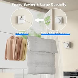 Wanddroger Intrekbare Waslijn Voor Binnen En Buiten, Uitschuifbaar Zware Roestvrijstalen Lijn, Wandmontage Niet-doorhangend, Waslijn Voor Badkamer, Balkon Waslijn 4.6m (Wit) — thumbnail 5
