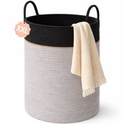 Woning Decor® Wasmand 100L XXL – Katoenen Wasmand – Opbergmand – Wassorteerder –Grijs/Zwart — thumbnail 1