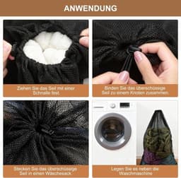 Wasnet XXL 70 x 90 cm - Set van 2 - Fijnmazige waszakken voor kleding, dekbedovertrekken - Met trekkoord, haken - Geschikt voor wasmachine - Ideaal voor thuis, reizen - Zwart — thumbnail 5