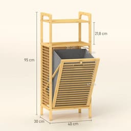 Stervia Dubbele Wasmand - Wasmand Met 2 Vakken - Bamboe Wasmand - 78 Liter - Ventilatie - Anti Kantel Banden - 82 × 33 × 88 cm — thumbnail 3