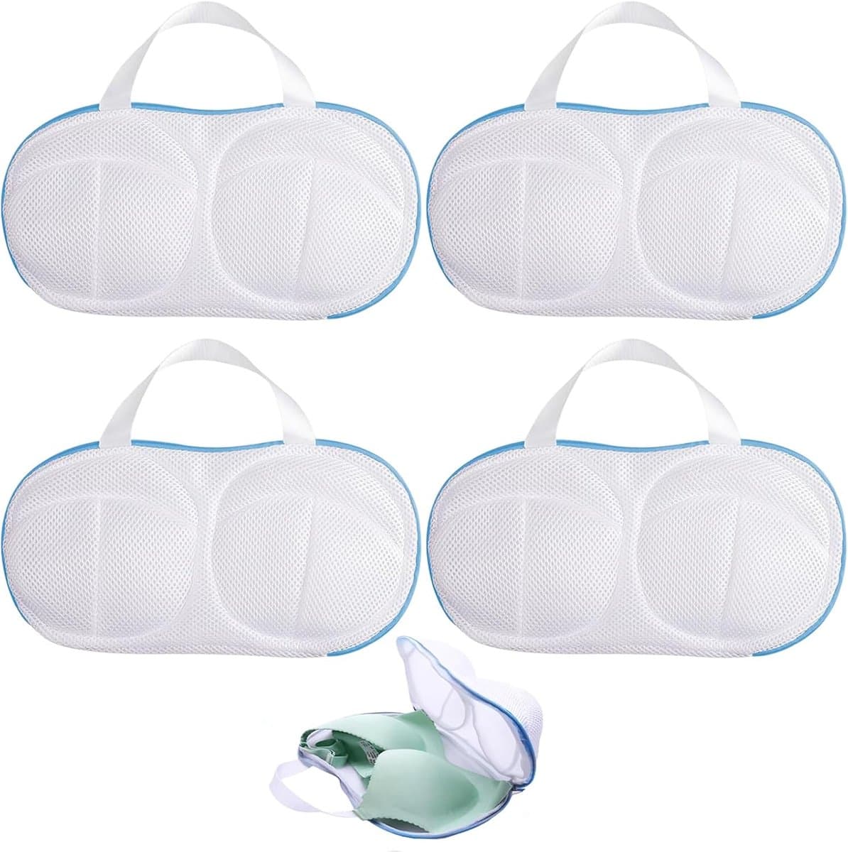 4 Stuks Bh Waszakken - 19x35cm - Bh Wasnetje Voor Wasgoed - Anti-Vervorming – BH Waszakje - waszak - Wasbol - Waszakje Lingerie - Premium Lingerie Waszakje – Waszakken – Kledingzakjes – Was Zakjes - Herbruikbare – Wasmachine Zakjes - blauw — afbeelding 1