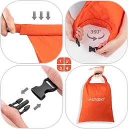 SnelShoppen - Travel Laundry Bag 2 Stuks - Waterdichte Nylon Waszakken met Rolsluiting - 2 Maten - Compact Vouwbare Vuilwaszak voor Camping en Reizen — thumbnail 2