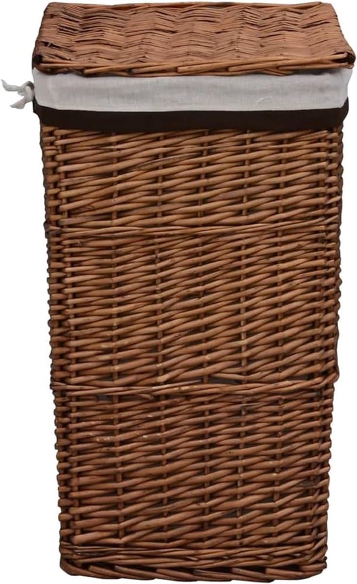 Wasmand – Wasbox – Wassorteerder – Opbergmand – Waszak – Handgevlochten Wilgentakken – Ruime Inhoud 43x34x57,5 cm — afbeelding 1