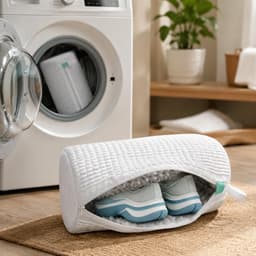 Wasnetjes met ritssluiting - Wit - 39 x 19 cm - Chenille Microvezel Schoenwaszak voor Wasmachine en Droger — thumbnail 5