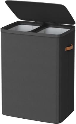 Wasmand Waszak 56x40x75cm zwart 170 liter (44,9 gallon) Grote capaciteit opbergmand Dubbele compartimenten Met afneembare binnenzakken Deksel en handgrepen Kleding sorteersysteem Geschikt voor badkamer en wasruimte — thumbnail 1