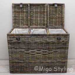 Migo Styling - Wasmand - 3 vakken - Met deksel - 85x40xH65 - Riet - Rotan - Trio — thumbnail 1