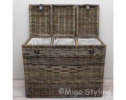 Migo Styling - Wasmand - 3 vakken - Met deksel - 85x40xH65 - Riet - Rotan - Trio — afbeelding 1