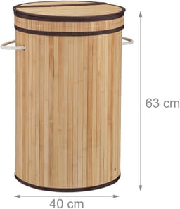 wasmand - 65 l - bamboe - met klapdeksel - handgrepen - opvouwbaar - natuur — thumbnail 5