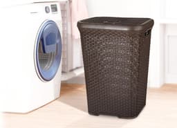 Hega Hogar Wasmand met deksel Rotan - donkerbruin - gevlochten kunststof - 60 liter - 34 x 43 x 62 cm — thumbnail 2