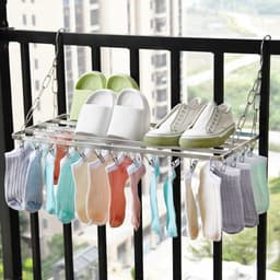 Hangend Roestvrijstalen Droogrek voor Balkon en Verwarming - met 20 knijpers-Ruimtebesparend en Duurzaam - Perfect voor Kleding, Handdoeken en Kussens-60cm — thumbnail 2