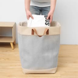 Black Friday 2024 Deals - Opvouwbare wasmand van jute stof met lederen handvat, opbergmand, Laundry basket - Wasbox — thumbnail 4