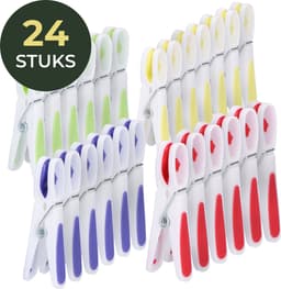 Gandria Wasknijpers 24 Stuks - Kunststof Wasknijpers - Set van 24 Plastic Knijpers - Wasrek Knijpers 10 Kg - 4 Kleuren — thumbnail 1