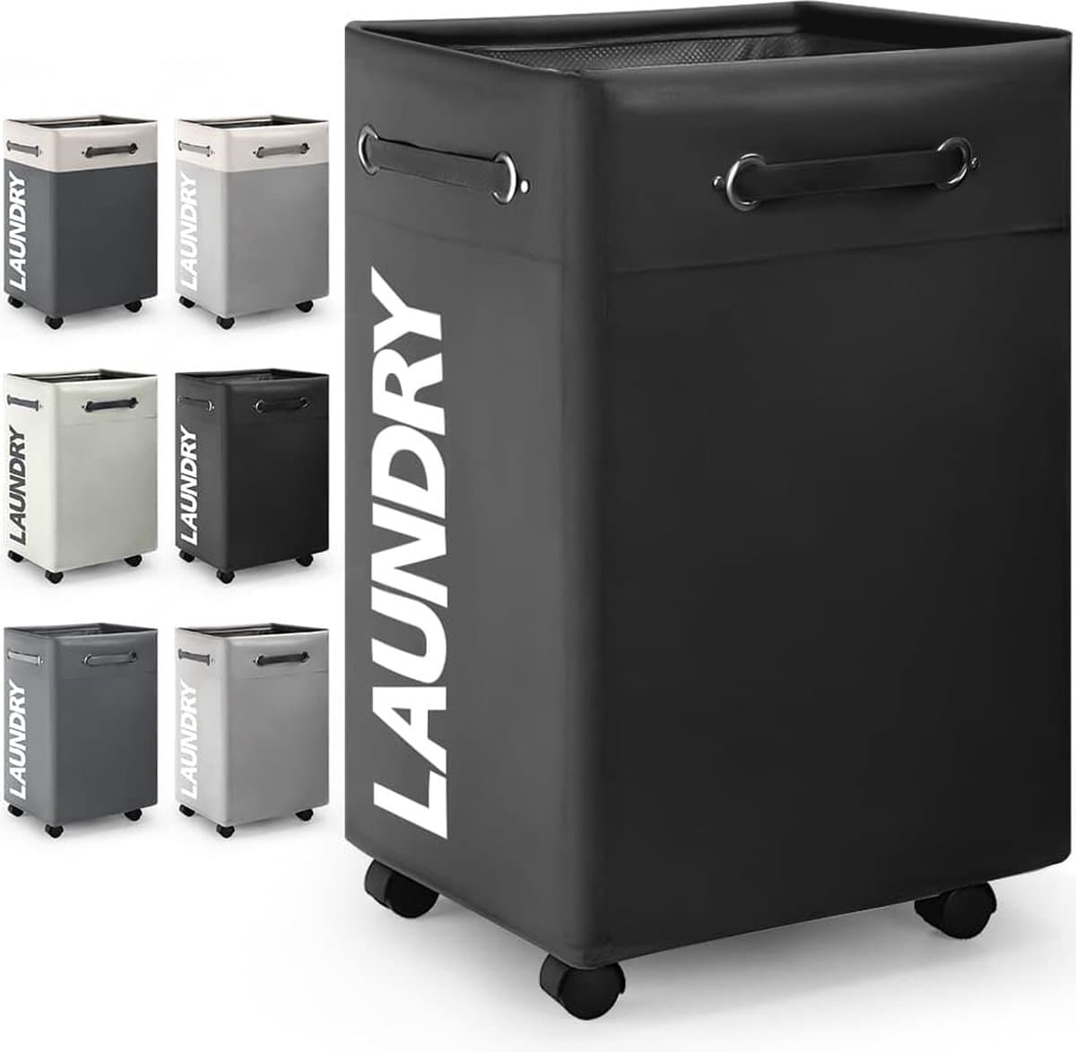 Opvouwbare wasmanden met wiel, 74 liter, large opvouwbare wasmanden, right-height, waterproof, opvouwbare wasmanden met wiel, praktische wasmanden (zwart o2) — afbeelding 1