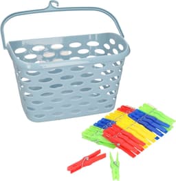 Plasticforte Wasknijpers ophang mandje/bakje - ijsblauw - met 72x plastic knijpers — thumbnail 1
