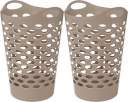 5Five Flexibele wasmand/opbergmand - 2x - rond - beige - 60 liter - D41 x H66 cm — thumbnail 1