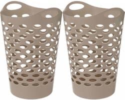 5Five Flexibele wasmand/opbergmand - 2x - rond - beige - 60 liter - D41 x H66 cm