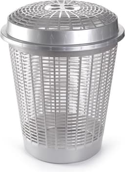 Plasticforte Wasmand met deksel - 2x stuks - 50 liter - zilverkleurig - rond - D45 x H57 cm - opbergmand — thumbnail 2