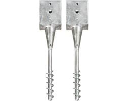 vidaXL - Grondpinnen - 2 - st - 12x12x56 - cm - gegalvaniseerd - staal - zilverkleurig