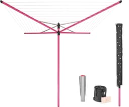 Brabantia Lift-O-Matic Droogmolen - met Metalen Grondanker, Beschermhoes, Wasknijpertasje en Wasknijpers - 50 m - Spring Pink — thumbnail 1