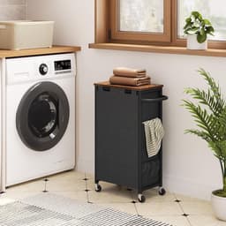 TRANKIELO® - Wasmand met Deksel en Wielen – Ruimtebesparend – Vintage Bruin en Zwart – 43,4 L Capaciteit – Oxford-Stof Tas — thumbnail 4