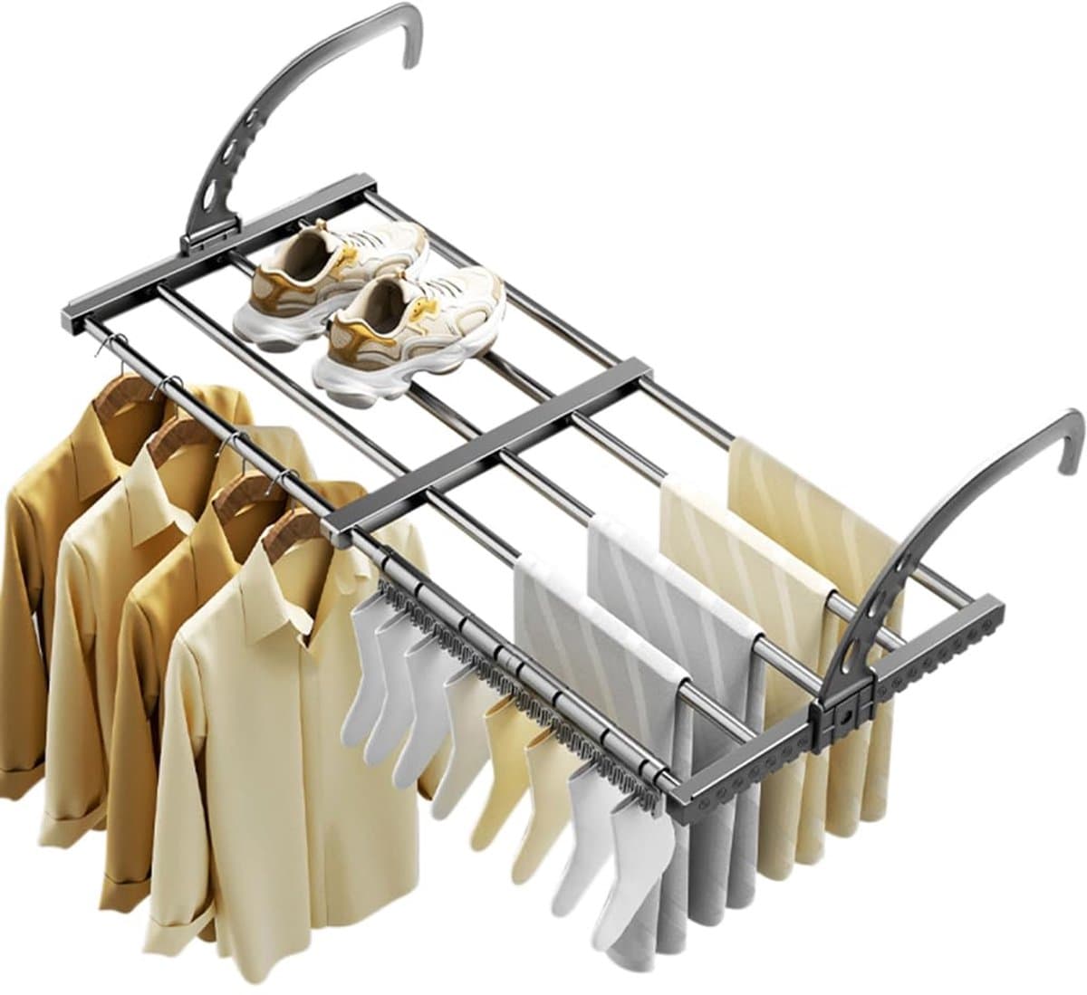 ZVD-Uitschuifbare droogrek voor kleding - Veelzijdige washanger van koolstofstaal, verstelbaar van 50 tot 80 cm, droogrek voor kleding, schoenenrek, hangend aan de deur, badkamer, vensterbank, leuning, balkon — afbeelding 1
