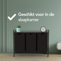 Brixy Wasmand 3 Vakken - Wassorteerder - Uitschuifbaar - Wasbox Metaal - 117L Inhoud - 90 x 33 x 70 cm - Zwart/Bruin — thumbnail 5