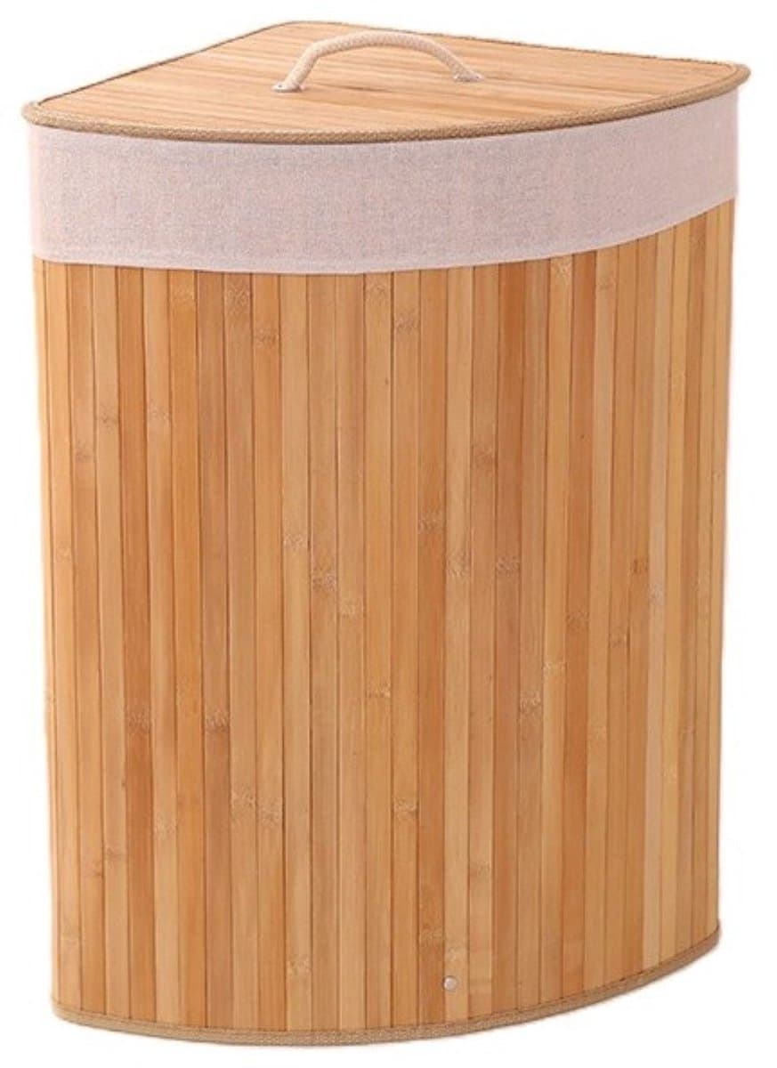 Ceruzo Bamboe Wasmand - Hoek Model - 72L - Vouwbaar - Deksel - 35 x 35 x H 60 cm- Naturel — afbeelding 1
