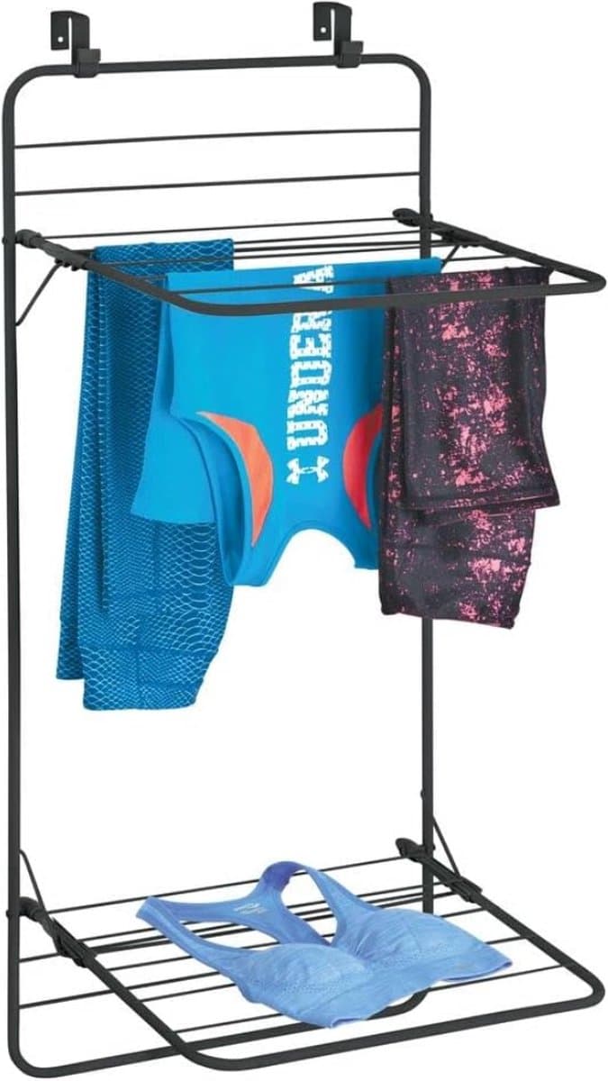 Hangdroger - Ruimtebesparend droogrek met metalen deur - 2 lagen - Praktische washoek voor badkamer of wasruimte - Grijs — afbeelding 1