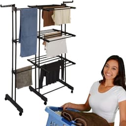 DailySupplies® Droogmolen met Voet voor Camping & Thuis - Wasrek Staand - Droogrek Inklapbaar - Zwart — thumbnail 1