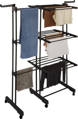 DailySupplies® Droogmolen met Voet voor Camping & Thuis - Wasrek Staand - Droogrek Inklapbaar - Zwart — thumbnail 3