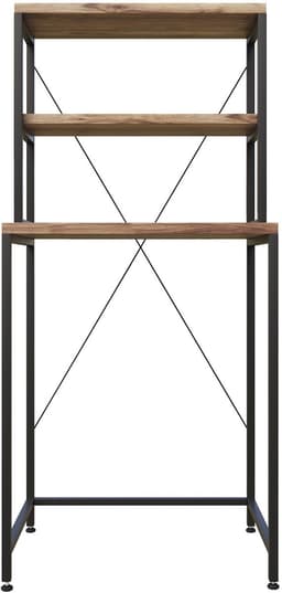 Wasmachine Kast - Droger Ombouw Meubel - Walnoot Houtkleur met Zwart Metaal - 3 Etages - 50x68x155 cm — thumbnail 2