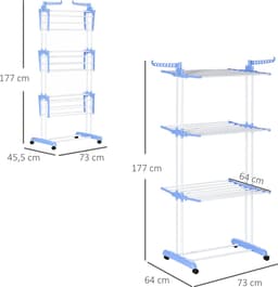 Gran Vida® - Droogrek - Ruimtebesparend - Stabiele Constructie - Veelzijdig - Handig Met Wielen - Blauw/Wit — thumbnail 5