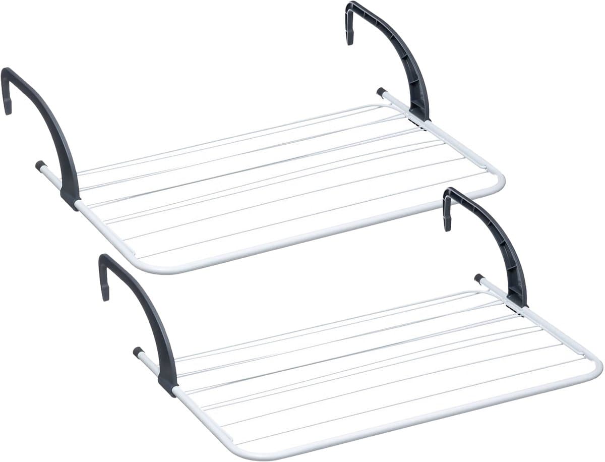 5Five Inklapbaar klein wasgoedrekje/droogrek - 2x - 7 meter waslijn - Ophangbaar - 60 x 55 cm - radiator/deur — afbeelding 1