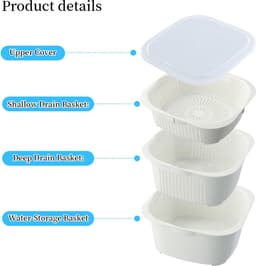 La'Moussawi ® Veelzijdige 3-in-1 Stapelbare Afdruip- en Opbergset voor Groenten en Fruit — thumbnail 2
