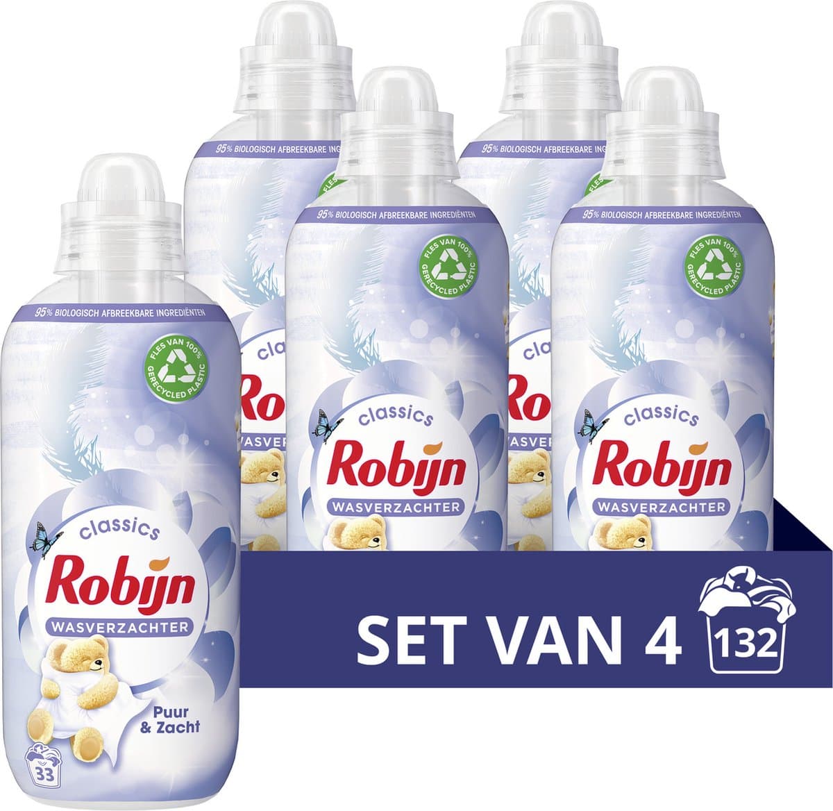 Robijn Classics Puur & Zacht Wasverzachter - 4 x 33 wasbeurten - Voordeelverpakking — afbeelding 1