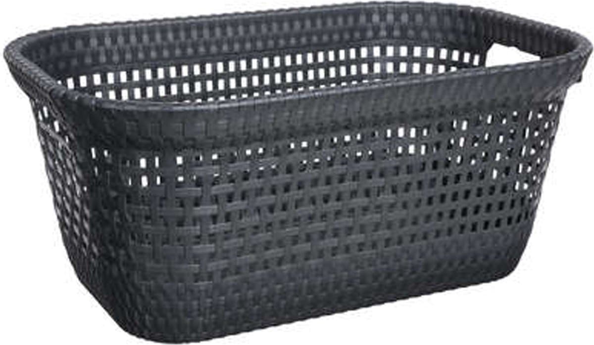 Wasmand van rotan gevlochten - zwart - kunststof - 45 liter - 59 x 38 x 26 cm — afbeelding 1