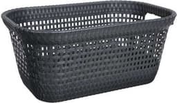 Wasmand van rotan gevlochten - zwart - kunststof - 45 liter - 59 x 38 x 26 cm — thumbnail 1