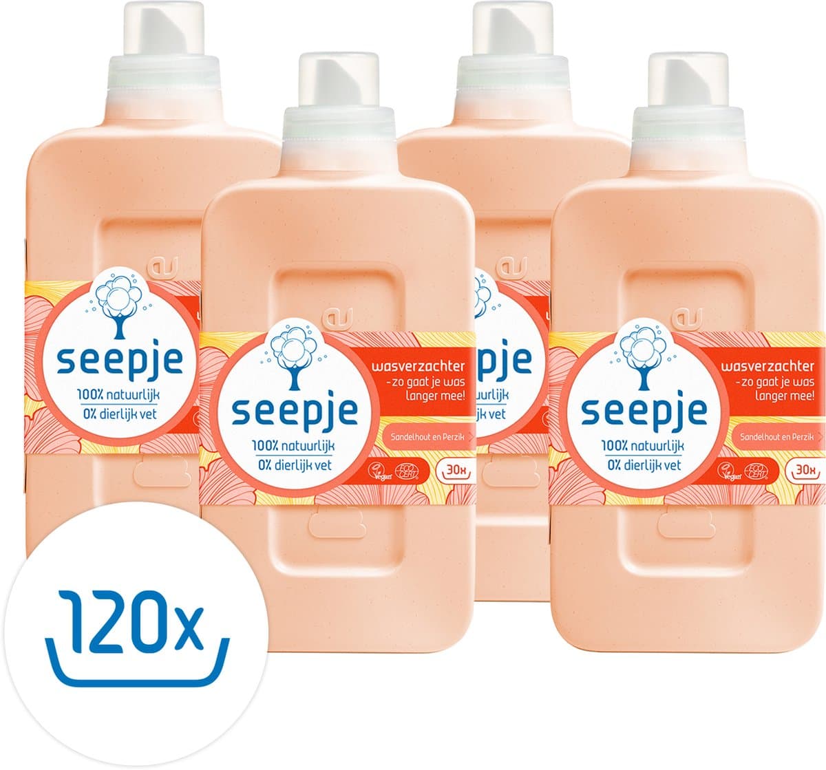 Seepje Wasverzachter Sandelhout en Perzik - 120 wasbeurten - 4 x 750 ml — afbeelding 1