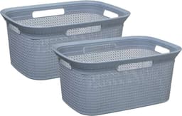 Wasmand van rotan gevlochten - 2x - grijs - kunststof - 45 liter - 59 x 41 x 27 cm — thumbnail 1