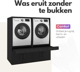 Wasmachinekast Dubbel 134x145x67cm | Ruimtebesparend & Super Stevig | Met Uitschuiflade | Voor Wasmachine en Droger | Zwart Eiken — thumbnail 4