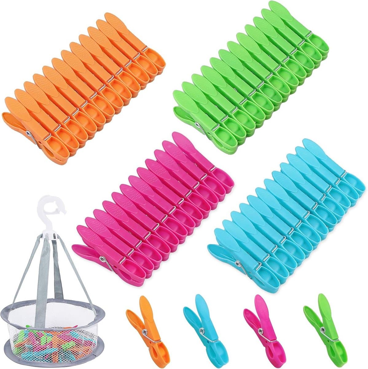 Set van 48 Wasknijpers zonder Afdrukken met Opbergmand - Windbestendig en Anti-slip — afbeelding 1