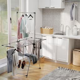 Homcom Clothes Drying Rack-Roestvrij staal, Kunststof-156,5L x 68B x 192H cm-Zilver — thumbnail 2