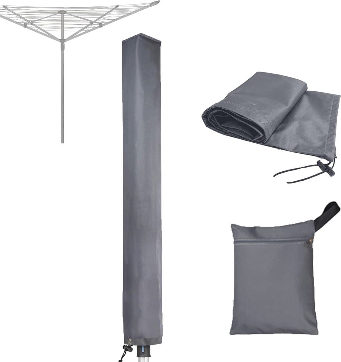 Waterdichte afdekking voor droogmolens met ritssluiting – 16 x 16 x 180 cm, beschermhoes voor roterende wasdrogers, Oxford-stof, winddicht, grijs — afbeelding 1
