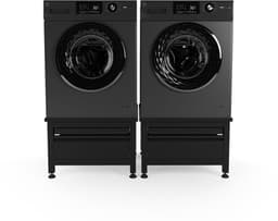 Wasophoogte® Wasmachine verhoger met lade en plateau - Dubbele wasmachine opbouwmeubel - Wasmachine sokkel - 42cm hoog - Zwart - Universeel - 65*60,5 (LxB) - Inclusief wandbeugels — thumbnail 2