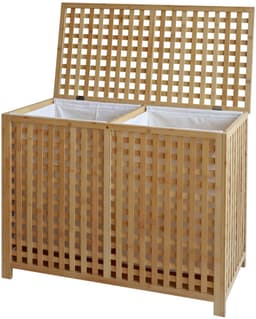 CLP Wasmand met deksel - 2 Vakken Dorothea - rechthoek - Wasbox - waszakken wasbaar uitneembaar - Bamboe Frame - voor Badkamer - natura — thumbnail 1