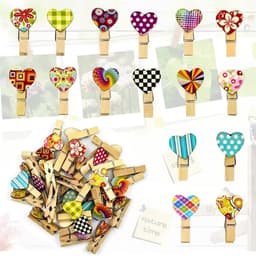 50x Houten Waslijnknijpers met Hartjes - Decoratieve Foto Clips voor DIY & Knutselen — thumbnail 1