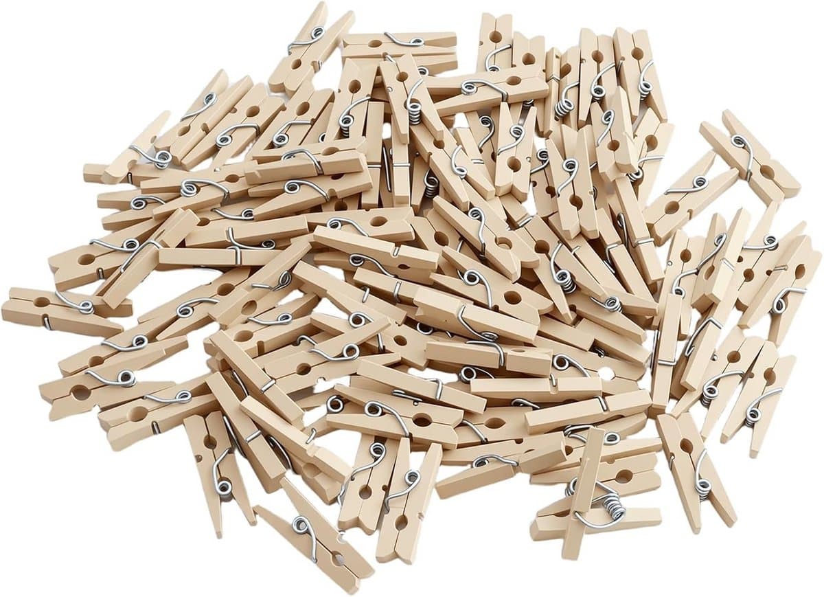 100 Stuks Mini Houten Klemmetjes 2.5 cm - Decoratieve Knijpers voor Foto's en Ambachten — afbeelding 1