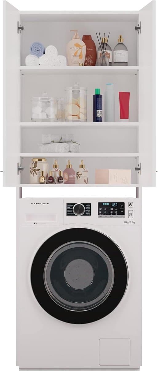 Wandkast voor Wasmachine met Diepte 30 cm - Wit Hoog Model — afbeelding 1